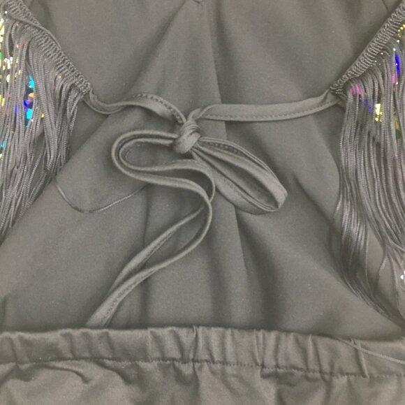 Black MultiColor Sequin Embellished Fringe Dancewear One Piece Costume Romper - Picture 11 of 12